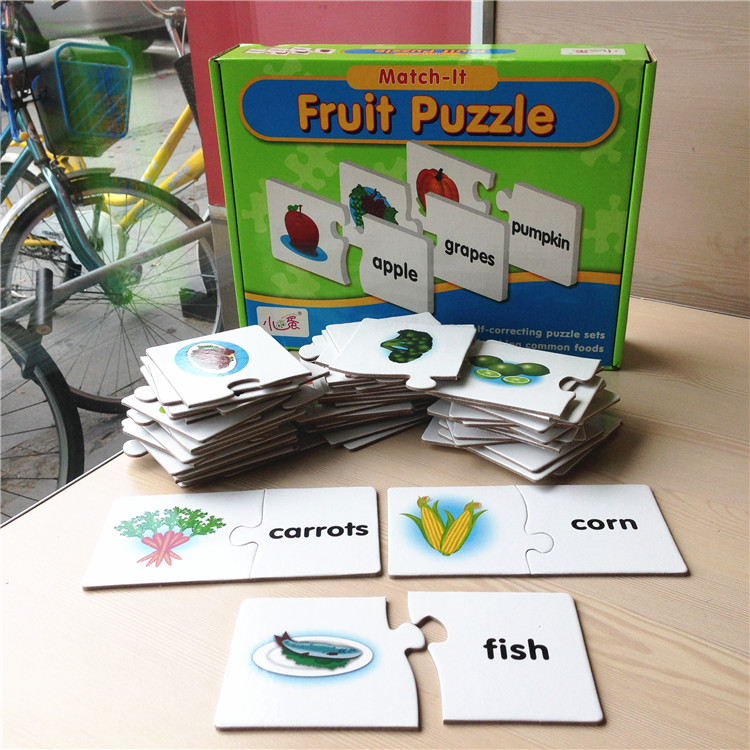 Engelsk frugt grøntsag ord læringskort papir puslespil bogstav til børn hjernespil legetøj børn gratis ord sudoku puslespil