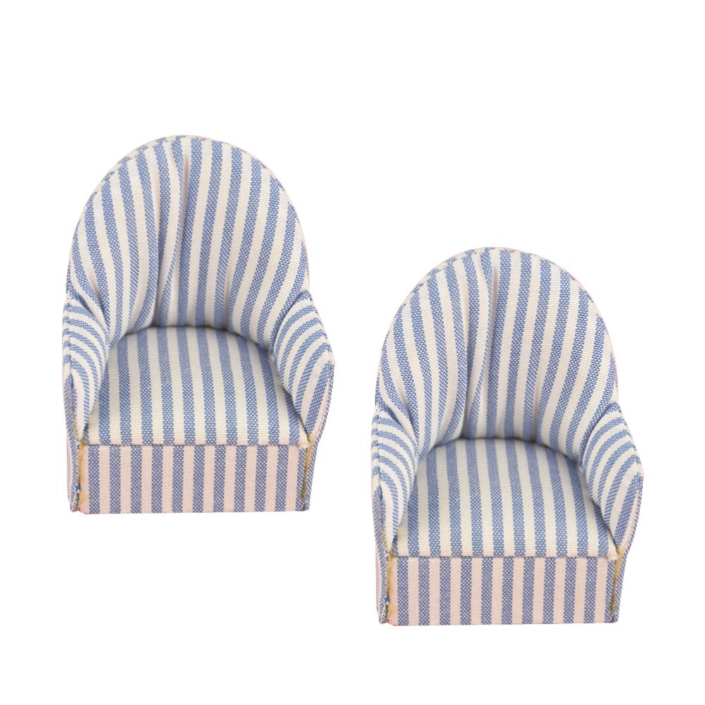 2 pièces 1/12 bleu rayure motif canapé chaise jouets artificiels Micro décors photographie mise en page accessoires en bois ornements pour maison de poupée M