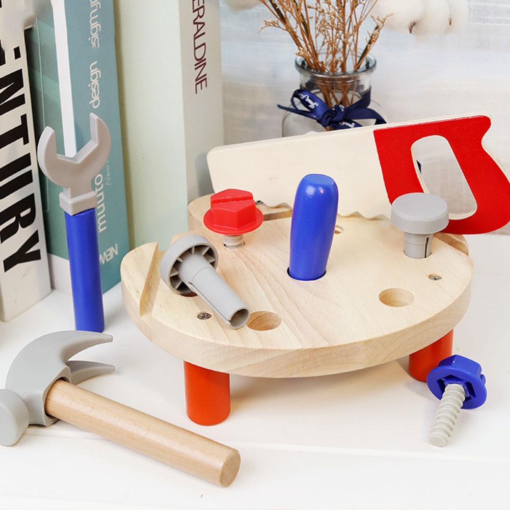 Banco de herramientas de madera de simulación para niños, caja de herramientas grande, combinación de tuercas de tornillo, herramienta de desmontaje DIY, juguete de mantenimiento de mesa