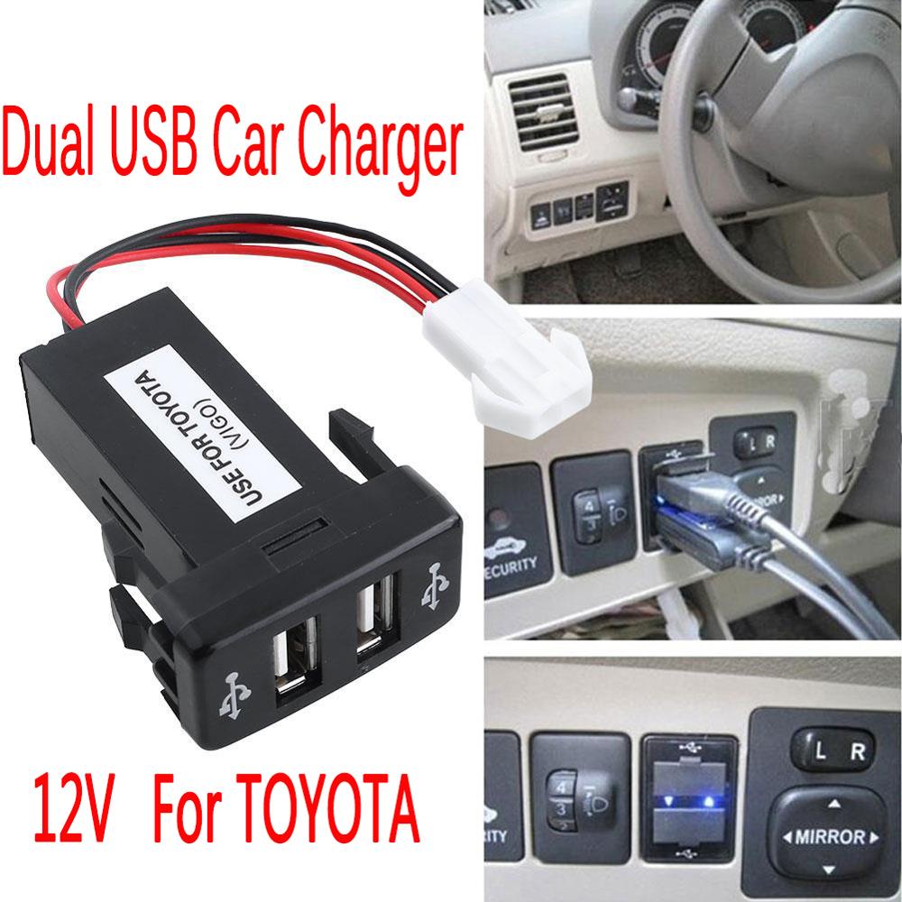 Voor TOYOTA 12 V Dual USB Car Charger 2.1A 2 Poort Interface Auto Power Adapter Dashboard Socket Zwarte Auto Modificatie accessries