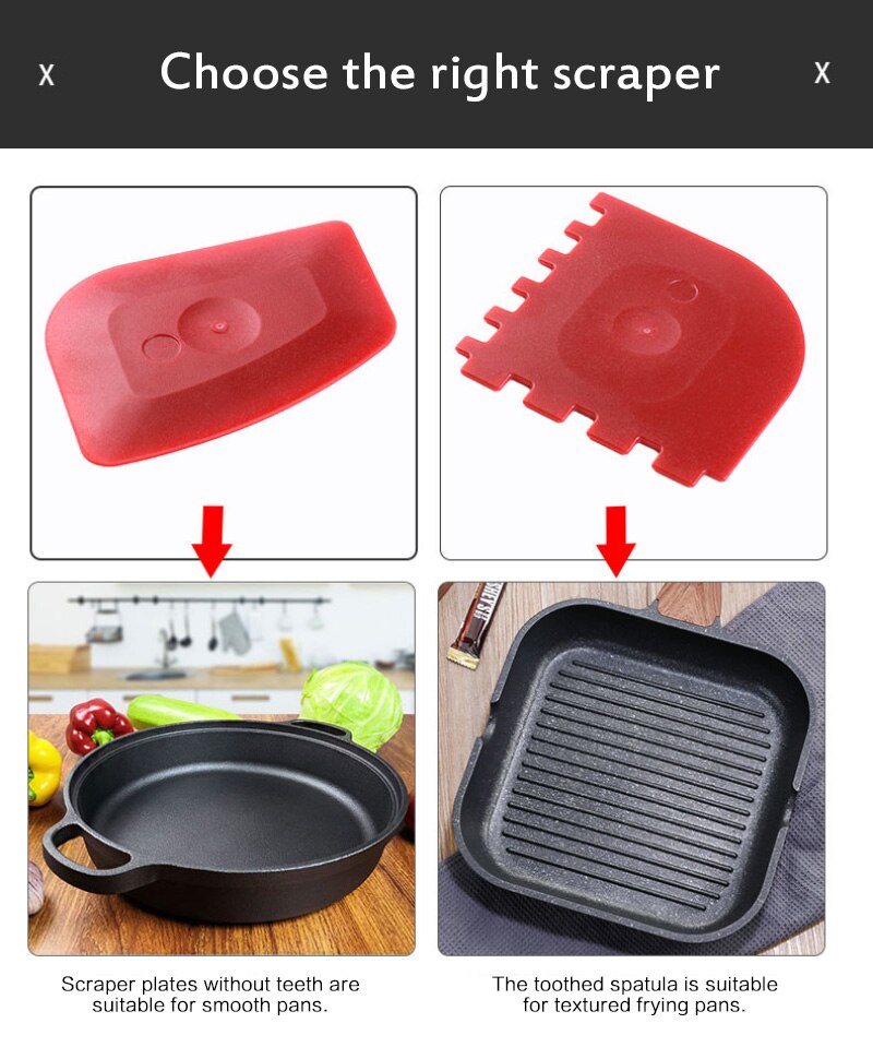 4pcs Plastic Grill Pan Scrapers Cleaner Black Tool Durable Set For Cast Iron Integrated Scraper Plate Special Cleaning Board