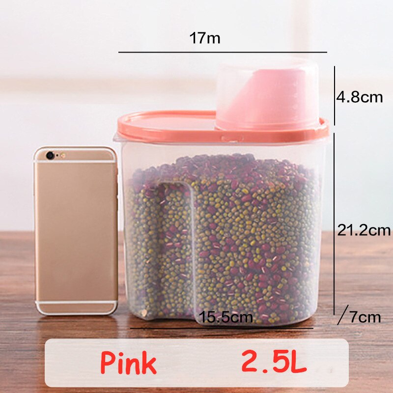 Pp mad opbevaringsboks køkken opbevaring plastik klar beholder med hæld låg flasker krukker tørret korn tank 1.9l-2.5l mad indeholder: 2.5l lyserøde