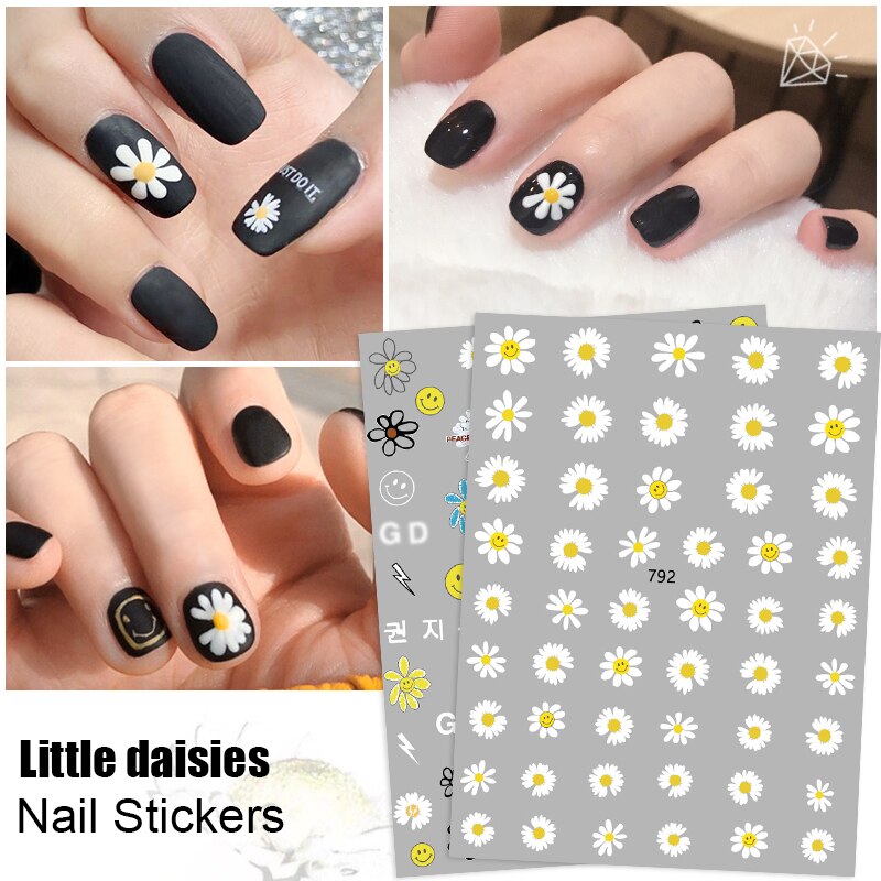 Hnuix 1 Vel Daisy Nail Art Stickers Kleurrijke Bloem Nail Sticker 3D Lijm Nail Decals Adhesive Diy Tips Decoraties