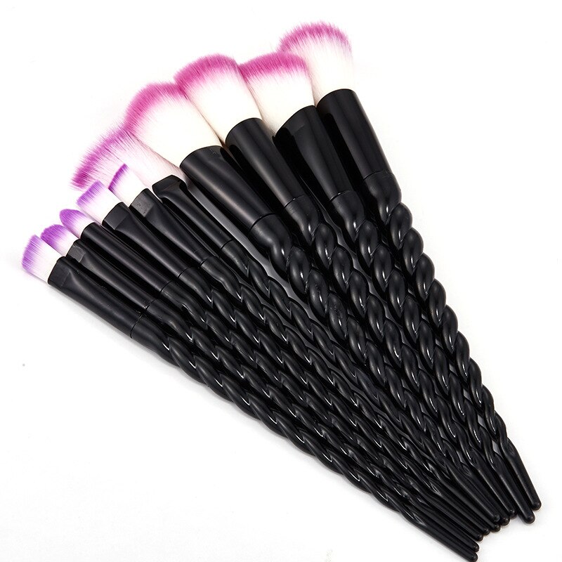 Set van 10 eenhoorn make-upkwasten, foundation, poeder, blush, cosmetische wimpers, oogschaduw, eyeliner, lippenkwast, make-upkwast, gereedschap: 6