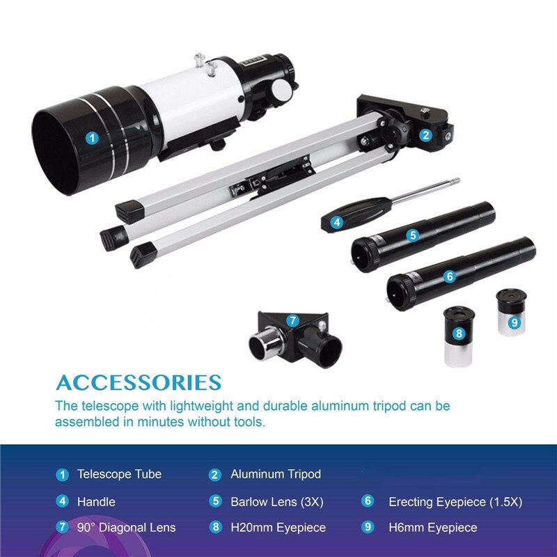 150X Refraction Astronomical Telescope with Portable Tripod Sky Monocular Telescopio Space Observation Phone Adapter