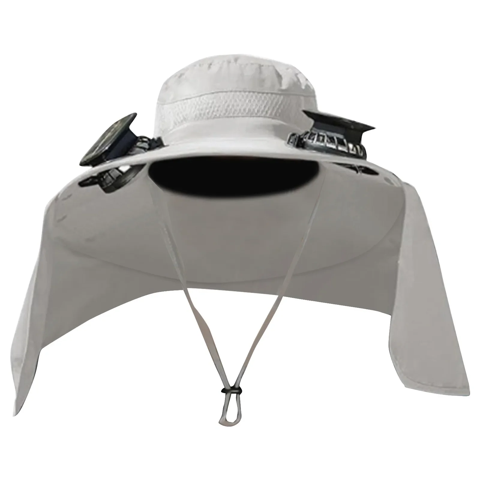 Outdoor zonnehoed met brede rand en ventilator op zonne-energie, usb-oplaadbare outdoor vissershoed met zonbescherming