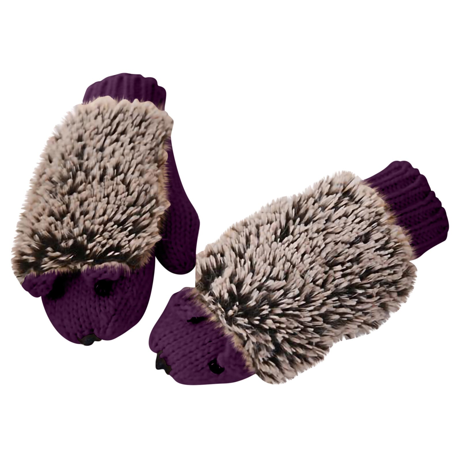 3d Cartoon Animal Girls Novelty Cartoon Winter Gloves For Women Knit Warm Fitness Gloves Hedgehog Heated Villus Wrist Mittens: Purple