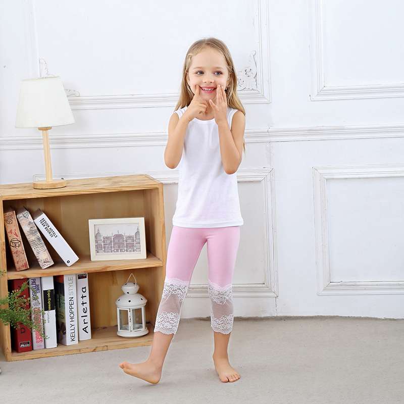 Broek Leggings Capri Zomer Modale Kant Kinderen Meisjes Stiksels Candy-kleurige Leggins: Roze / 120 5T