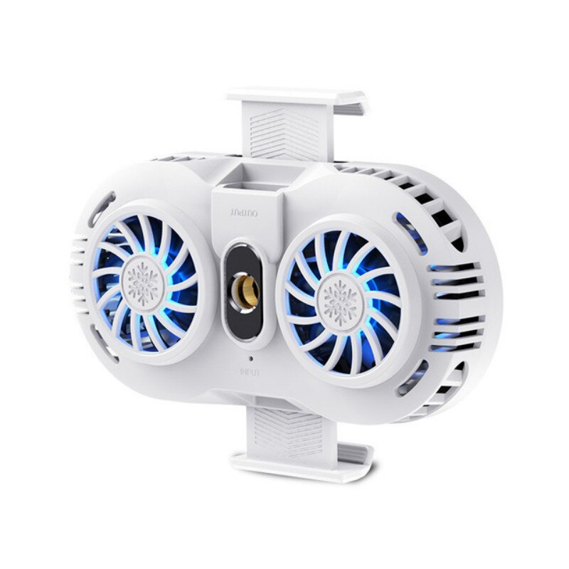 Mobile Phone Radiator Gaming Universal Phone Cooler Adjustable Portable Double Fan Holder Heat Sink For IPhone Samsung Huawei: White