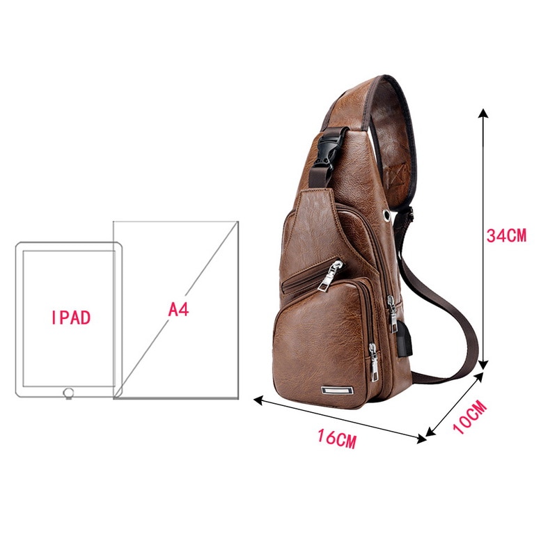 Mannen Crossbody Borst Zakken Taille Zakken Mannen Usb Opladen Hoofdtelefoon Plug Lederen Schoudertas Diagonaal Pakket