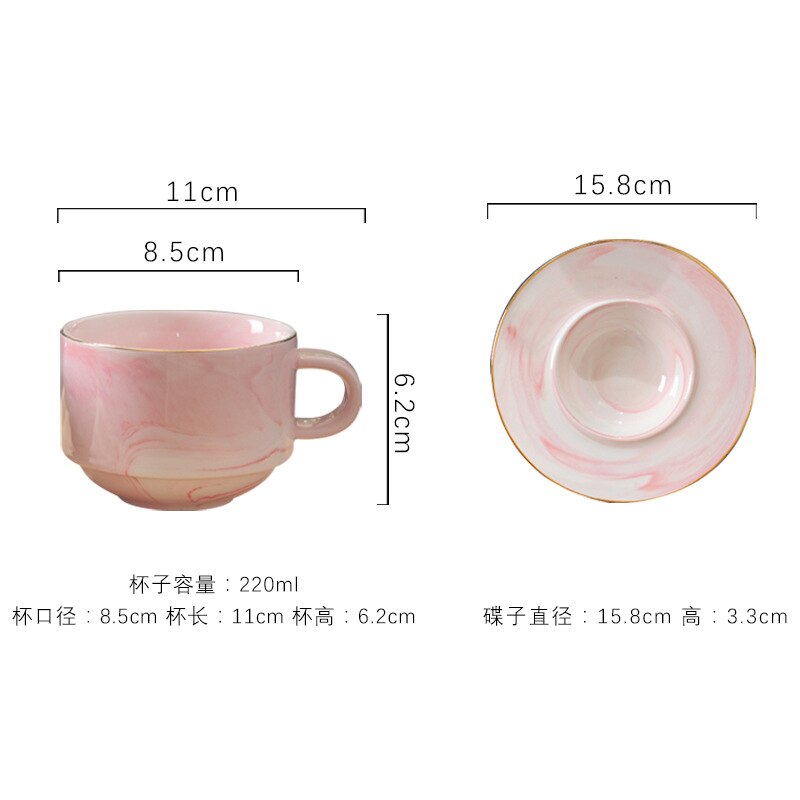 Nordic INS Golden Black Coffee Cup Ceramic Cup Dish Coffee Three-piece Office Tray Ceramic Cup: Pink