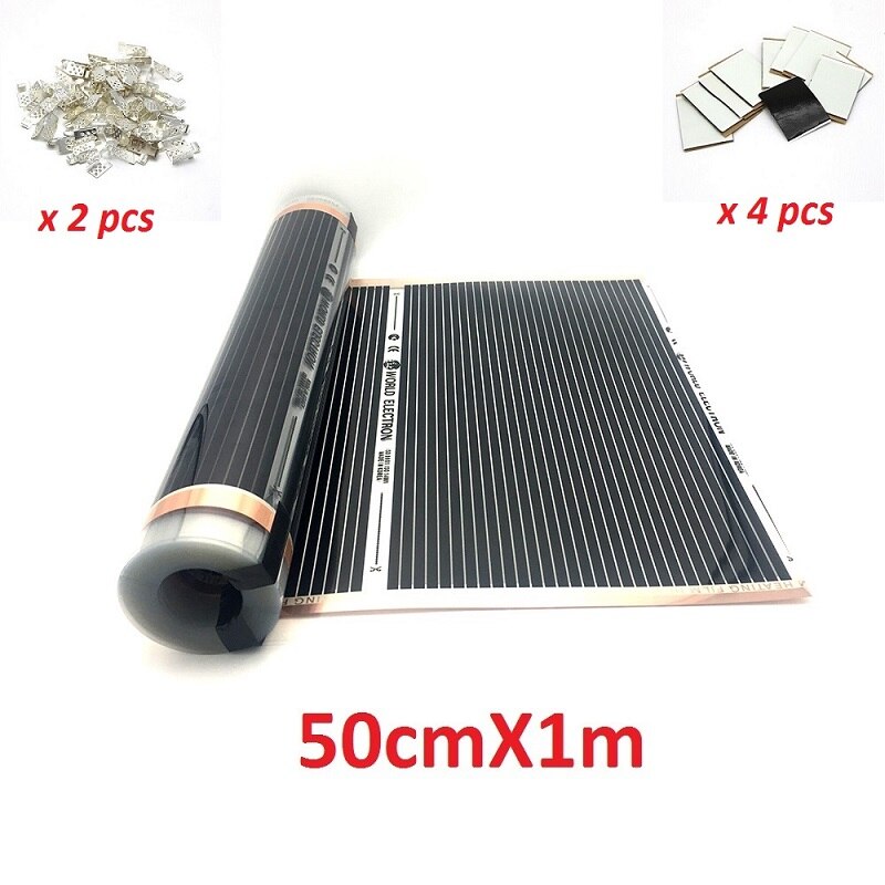 MINCO HEAT Electric Infrared Underfloor Heating Film 220w/m2 Warming Mat with Clamps and Psates: 50cmX1m