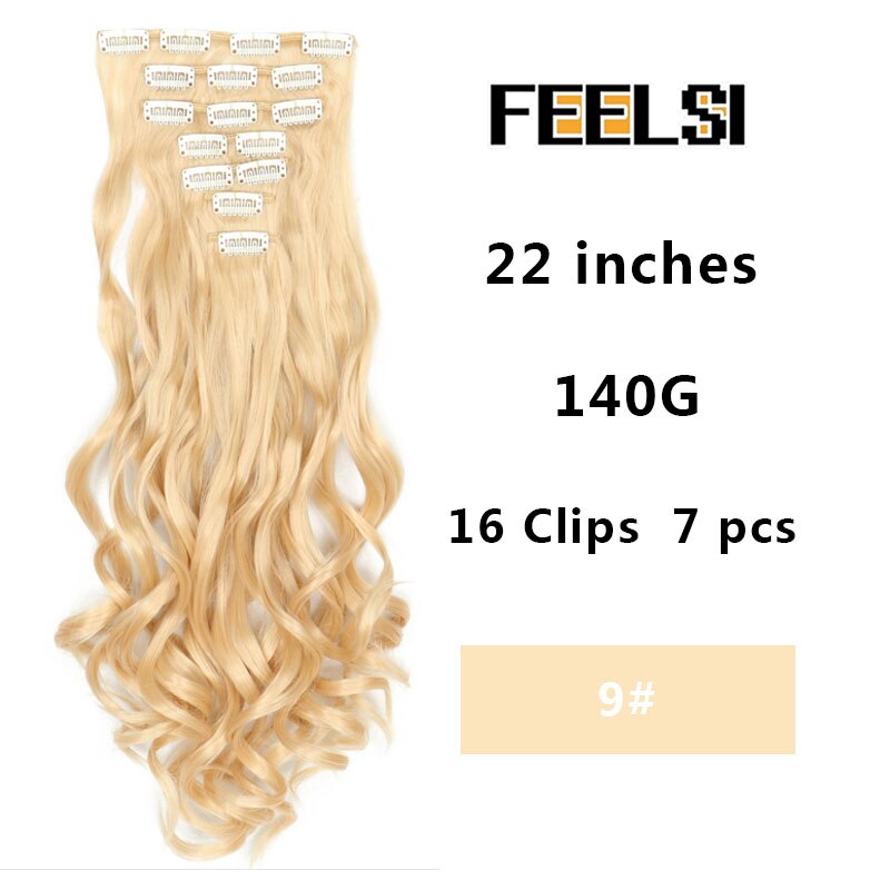 16 Clips In Hair Extension Body Wave 22"Invisible hair extension clip For Women Synthetic Hair Extensions Brown black Gold Color: NC/4HL
