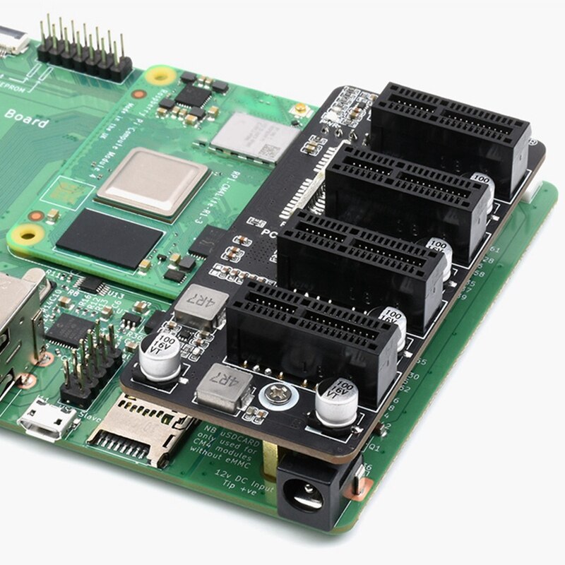 PCIe Expansion Card 1 to 4 Gen 2 Expansion 4-Way PCIe Gen 2 CM4 for Raspberry Pi Driver-Free Plug Play