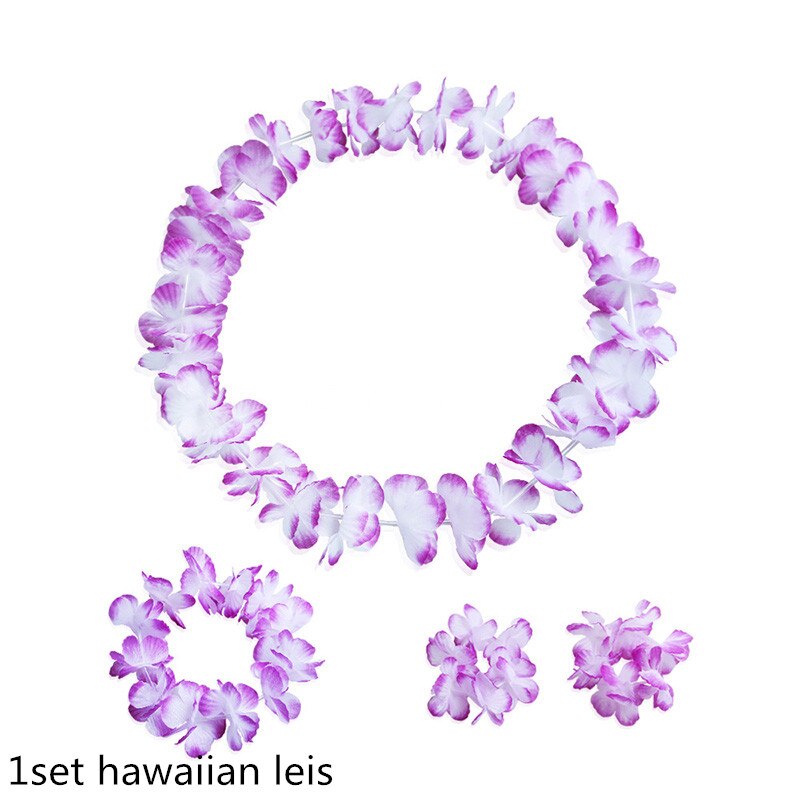 4-10pcs Hawaiian Party Artificial Flowers leis Garland Necklace DIY Dress Accessories Hawaii Beach Luau Summer Party Decor: F06
