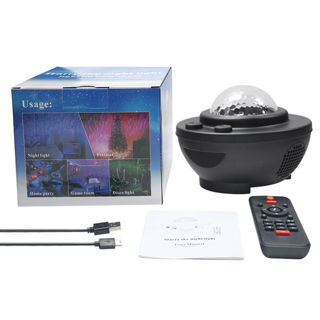 Lamp led galaxy kleurrijke oceaan golf projector usb bluetooth bediening muziek slaapkamer decoratie voor thuis kinderen kerst: Zwart / Rode en groene laser