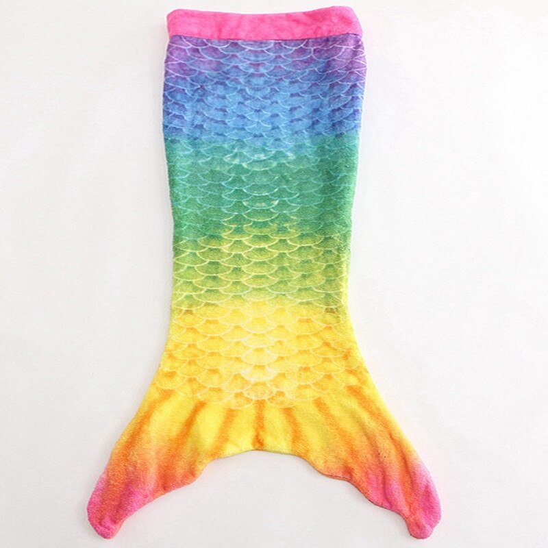 Cartoon Beauty Colorful Mermaid Fish Tail Blanket Winter Soft Flannel for Parent-child Fish Scale Pattern Sofa Throw