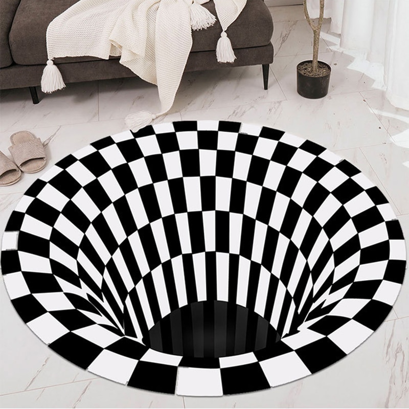 Round 3D Printed Vortex Illusion Carpet Tie Crystal Flannel Surface Carpets For Living Room Bedroom Anti-slip Floor Mats Bedroom