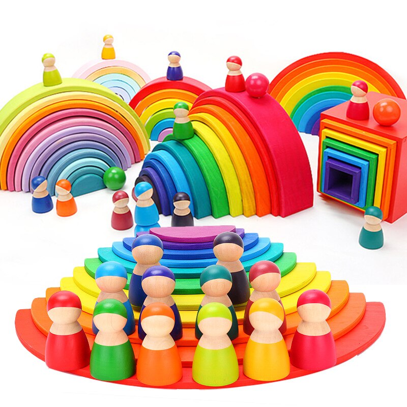 Combinatie Regenboog Blokken Baby Speelgoed Houten Rainbow Stacker Nestelen Blocker Creatieve Montessori Bouwstenen Educatief Speelgoed