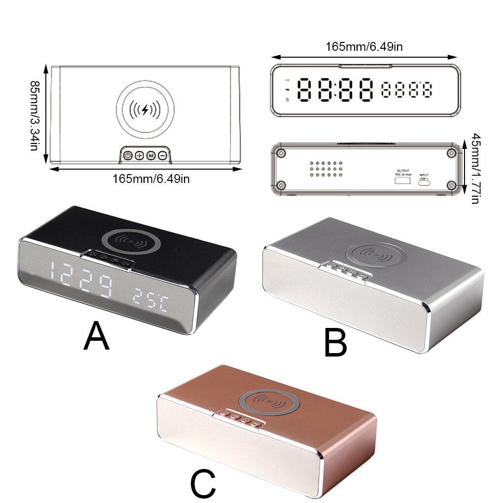 LED Alarm Clock Electric Digital Thermometer Display Desktop Digital Clock 3 Levels Dimmable Screen Wireless Phone Charger Data