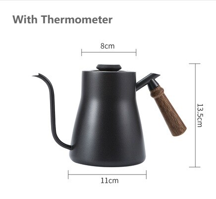 Stainless Steel Hand Drip Coffee Kettle Pots with Thermometer Wood Handle Gooseneck Pour-Over Kettles Drip Coffee Pot 850/600ML: Thermometer 850ml