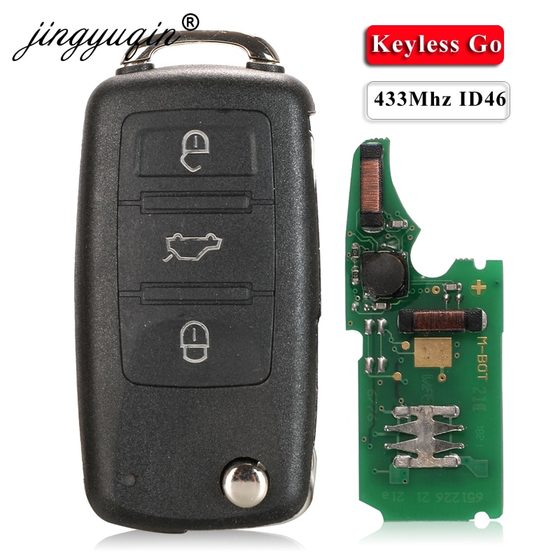 Jingyuqin Keylessgo Volledige Slimme Auto Sleutel 3 Knop Voor Vw Touareg 434 Mhz ID46 Chip 1K0959753AA Remote Flip Folding Auto fob