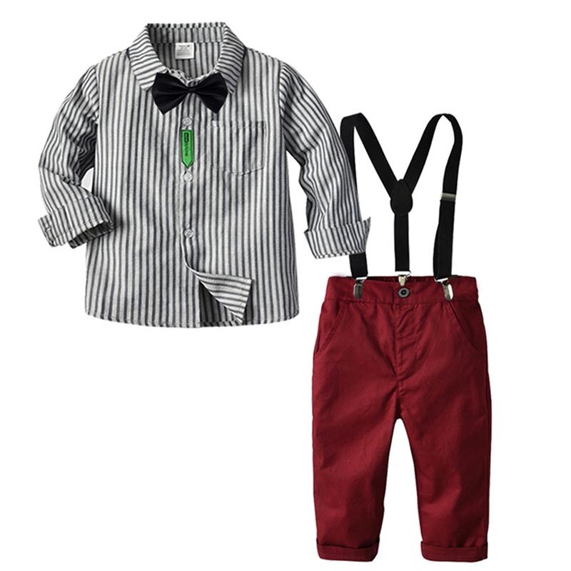 Set di abbigliamento per ragazzo abito da uomo camicia a righe da uomo con papillon + tuta abito da cerimonia nuziale abbigliamento per bambini bello