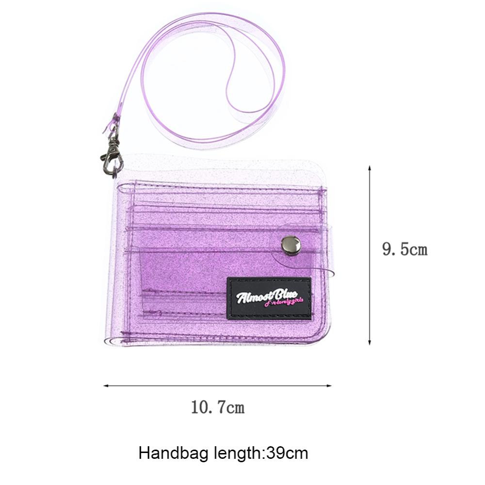 Cute Women Transparent PVC Clear Short Purse Pocket Girl Mini Glitter Halter Fold Wallet Card Holder ID Card Bag