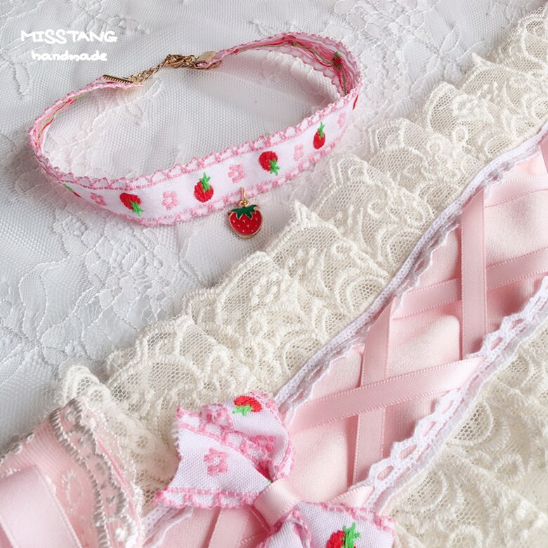 Bracelet pour cheveux rose, jolie paire de pinces à fraises, princesse Lolita Kawaii, couvre-chef, collier de sœur japonaise, doux, KC, ornement de cheveux