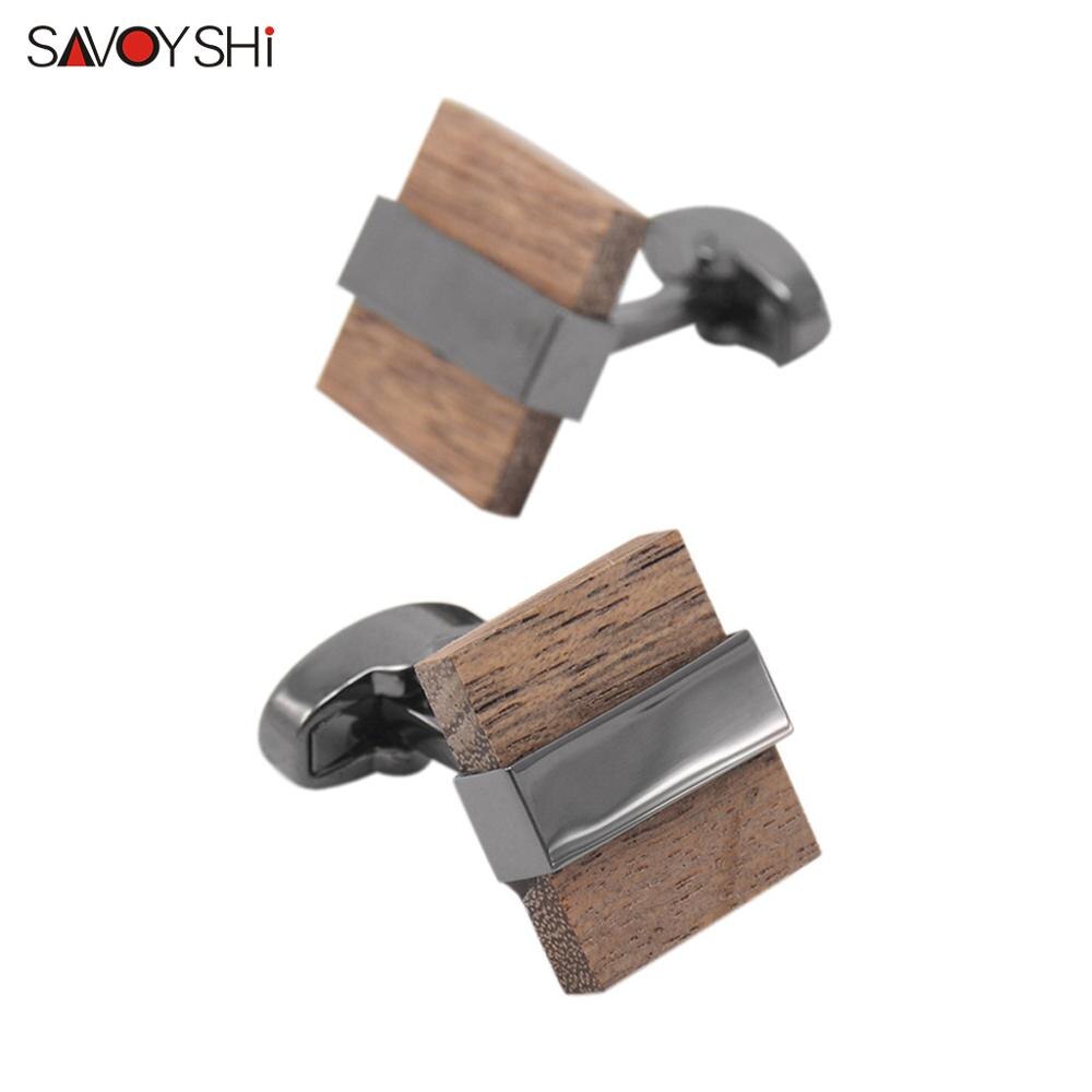 SAVOYSHI Wooden Cufflinks for Mens Shirt Cuff Brown Black Mashup Wood Cuff Links Wedding Brand Jewelry: Only Send Cufflinks