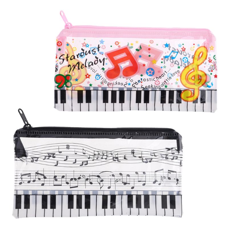 Estuche de lápices para Teclado de Piano de notas musicales, bolsa de plástico transparente para bolígrafos, para estudiantes