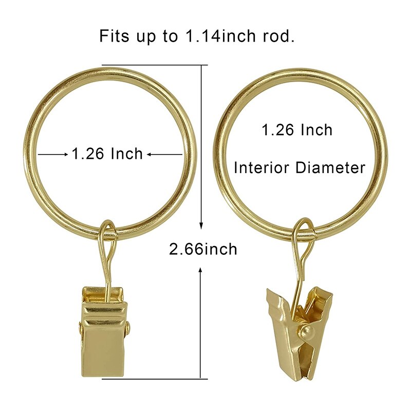 40PCS Curtain Rings with Clips, Strong Drapery Clips Hooks on Tension Rod Bracket, 1.26 Inch Interior Diameter