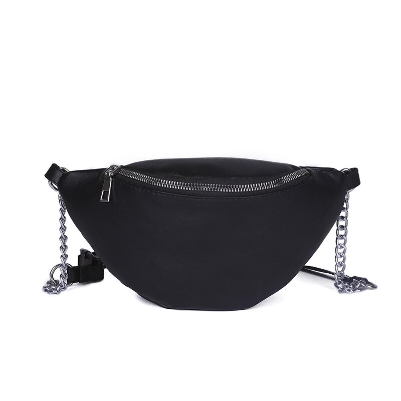 Kette Fanny Pack Taille Tasche Neue Gürtel Tasche Frauen Taille Pack PU Leder Brust Tasche: Black