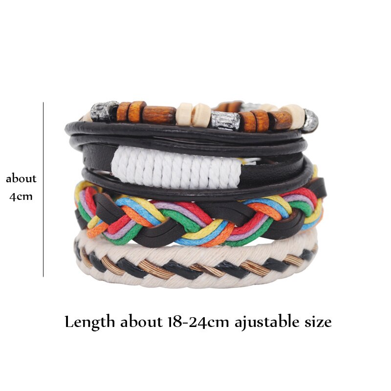 Handmade Vintage Ethnic Boho Bohemian Bracelet Weave Charms Beaded Woven Braided Bracelet Set Leather Strand Bracelet for Women: bb01A6