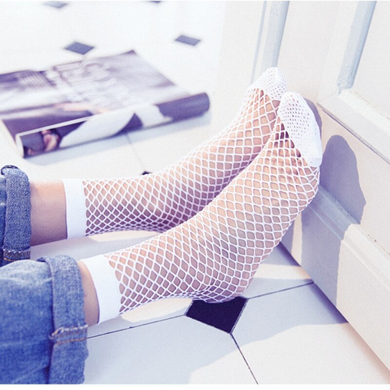 Calcetines de rejilla con volantes para mujer, medias hasta el tobillo con lazo, cortas,