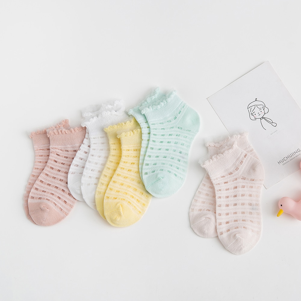 5Pairs/lot 0-2Y Baby Socks Summer Cotton Plaid Thin Kids Socks Solid Colorful Girls Mesh Cute Newborn Boy Toddler Socks Baby