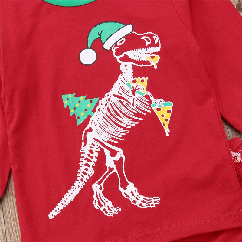 Peuter kinderen baby meisje jongen kerst pizza dinosaurus tops broeken leggings outfit nachtkleding pyjama 0-6y