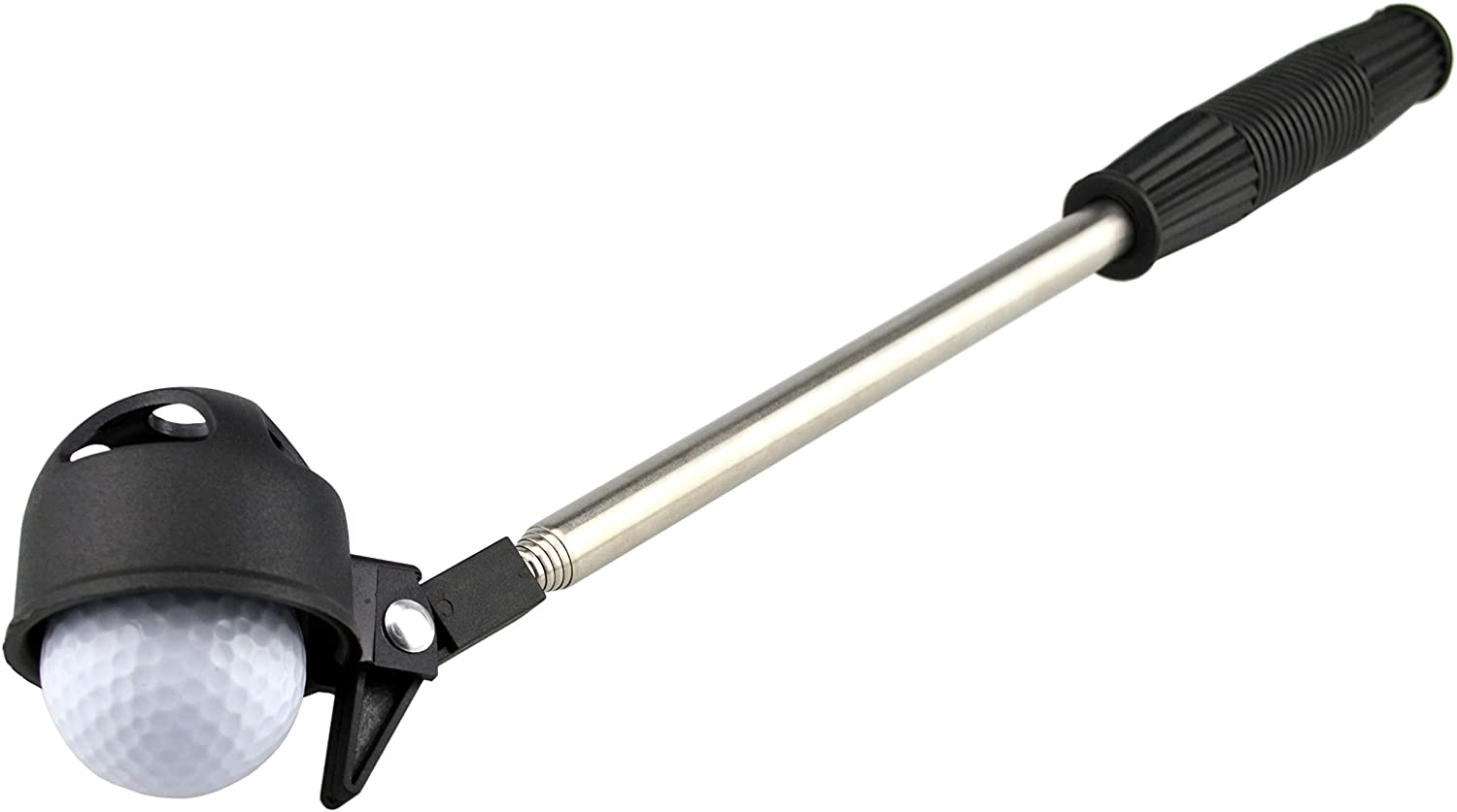 Golf Ball Picker, Black Stainless Steel Automatic Locking Scoop, Telescopic Extendable