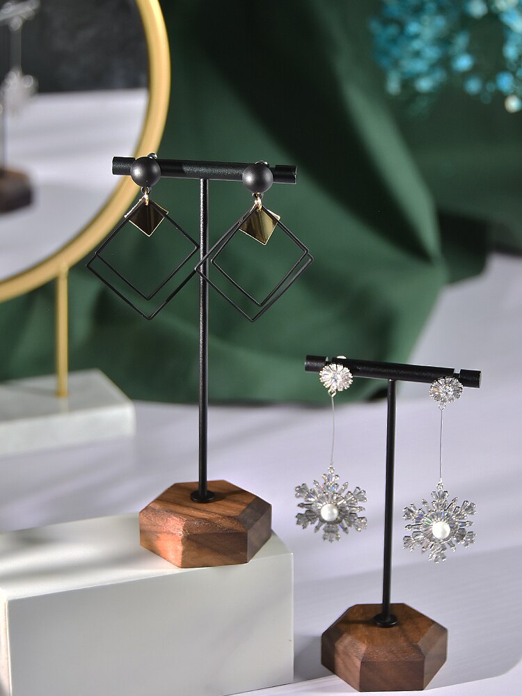 Smykker øreringe navle ring t-formet hængende display rack 3 stk / sæt forgyldt metal stativ øreringe arrangør holder counter showcase