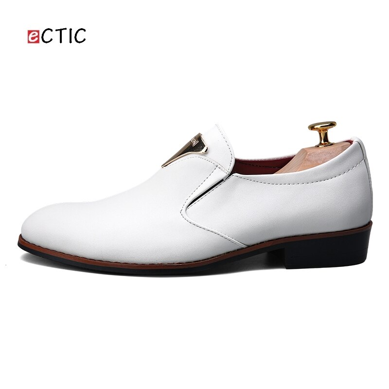Ectique sans lacet décoration en métal chaussures formelles pour hommes chaussures habillées classique chaussures de base en caoutchouc semelle extérieure directe: WHITE / 6.5