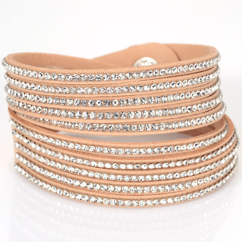 Miasol strass cristal daim velours cuir double wrap bracelets pour femme fête de mariage bijoux