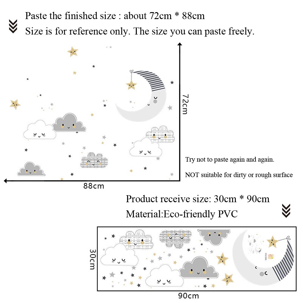 Cartoon Clouds Moon Wall Sticker Cute Pattern Kids Baby Room Home Decoration Bedroom Background Wallpaper Combination Stickers