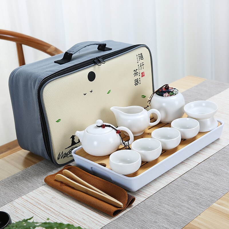 Tetera de cerámica de una olla y cuatro tazas, bolsa de viaje al aire libre, juego de tazas de viaje, tetera de Kung Fu, juego de té chino: style 5