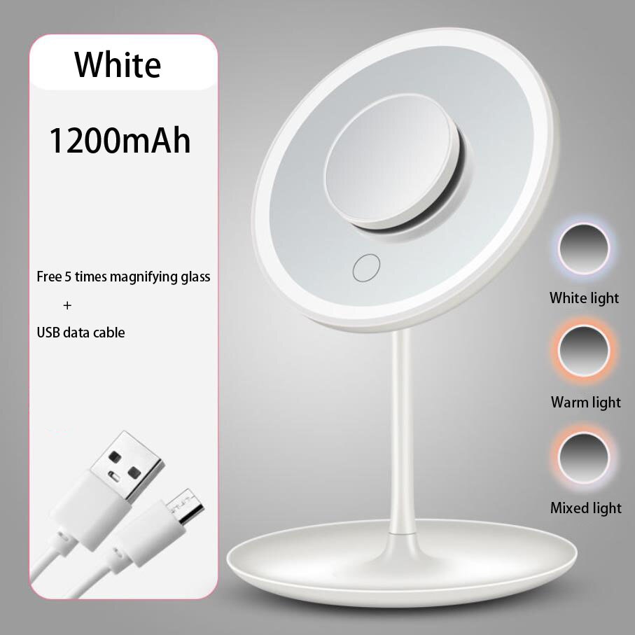 LED cosmetic mirror desk with lamp dormitory dressing mirror easy to fill with light makeup mirror: White 1200 mAh