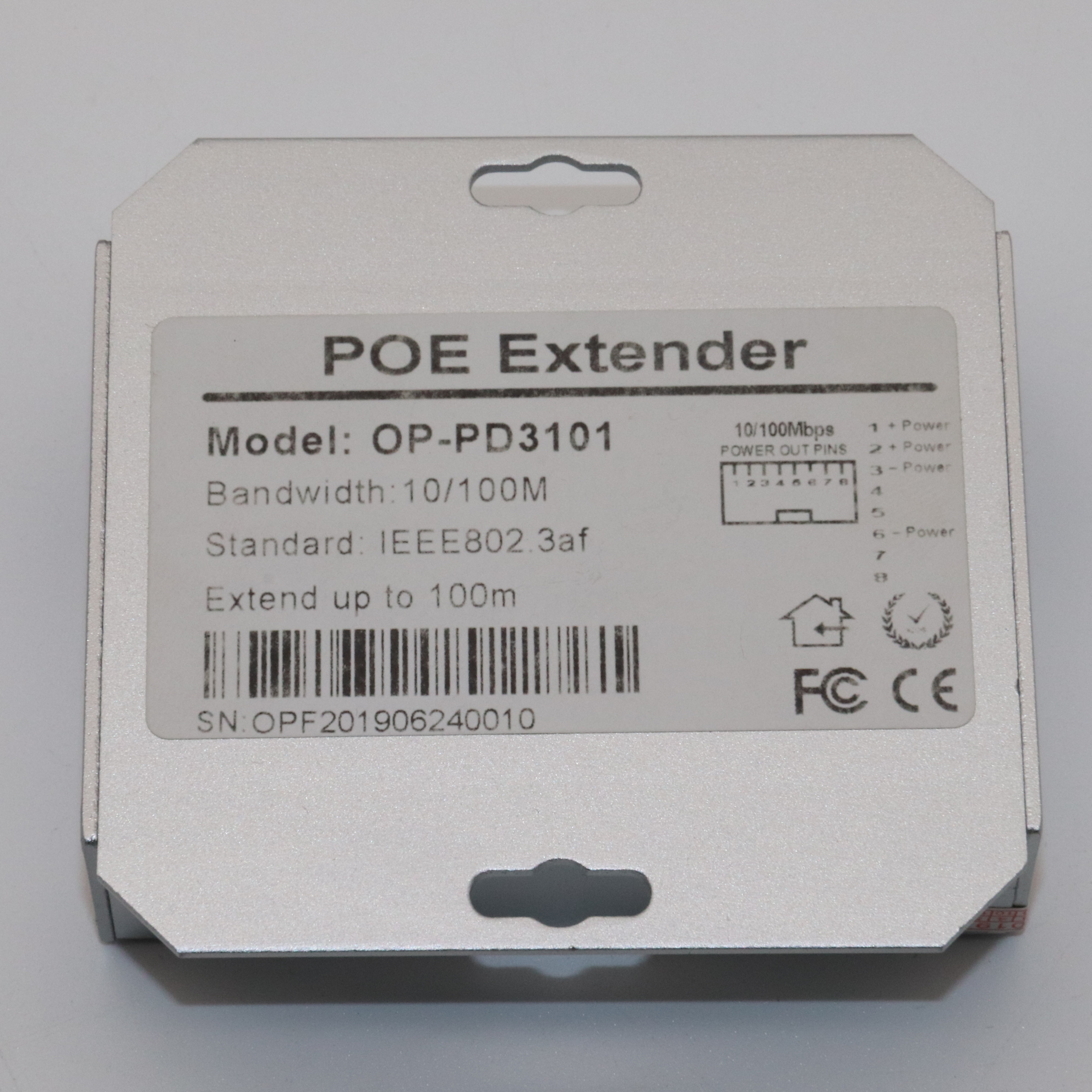 Extensor POE de 2 Portas 100Mbps com Transmissor Padrão IEEE 802.3af para Câmera IP NVR AP Sem Fio DIY 1*Entrada + 1*Saída 200m