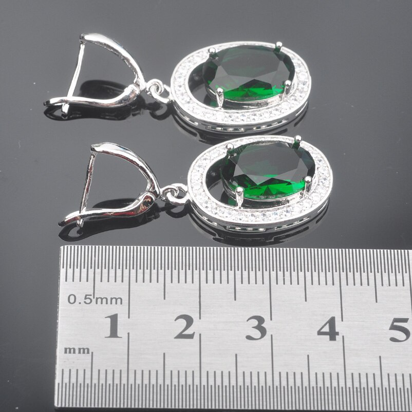Bridal Jewelry Sets Women's Wedding Silver Color Green Crystal Ring Necklace And Earrings Set QZ095