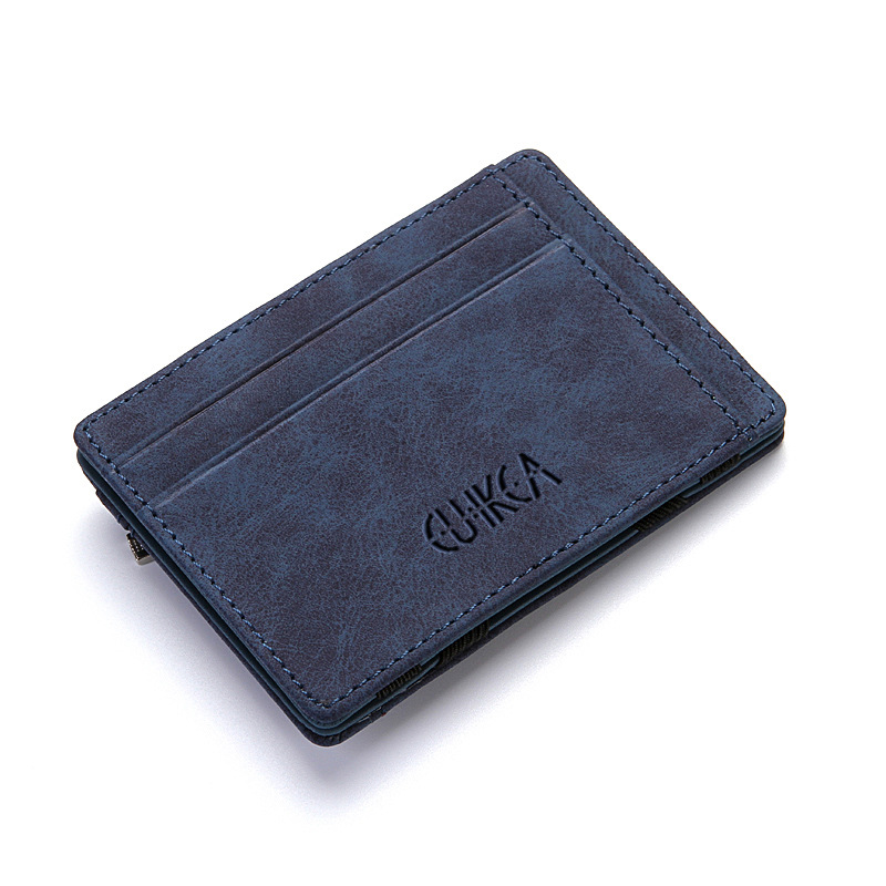 CUIKCA Coin Purse Black Mini PU Leather Men Credit Card Holder Magic Wallet: Navy Blue