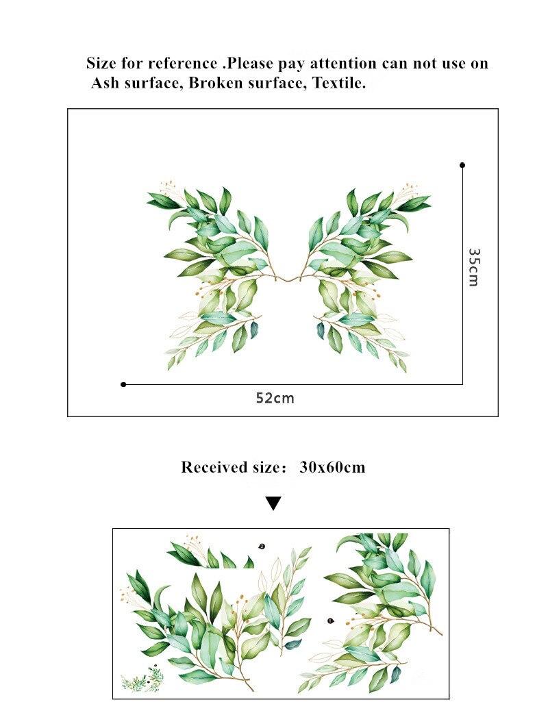 Green Leaf Wall Stickers Bedroom Living Room House Decorations Removable Mural Cupboard Wall Decor Combination Wallpaper