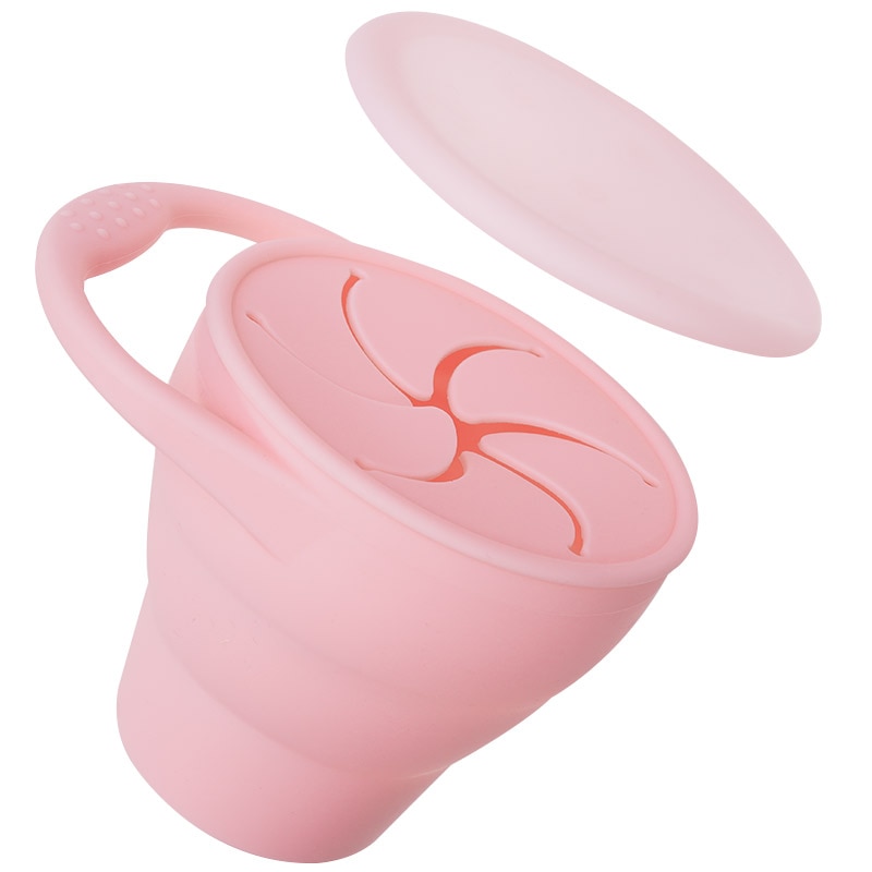 Taza de aperitivos para bebés, caja de almacenamiento de alimentos portátil para niños pequeños, contenedor de aperitivos de silicona sin BPA con tapa, colores sólidos: 024-blush pink