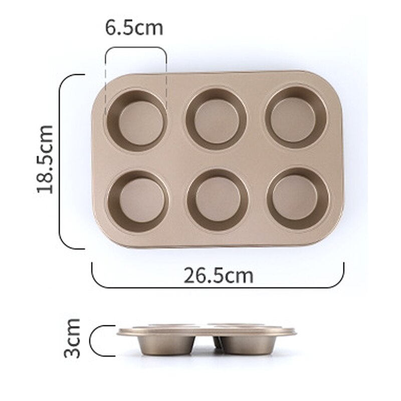 4/6/12 Cup DIY Cupcake Pan Muffin Tray Cupcake Mold Non Stick Bakeware Biscuit Pan Microwave Cake Mold Carbon Steel Baking Tray: Golden 6 Cup